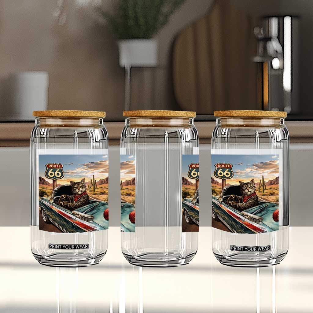 Funny Route Highway 66 Cat Lover Glass Can Mother Road Travel Gift TS12 Print Your Wear
