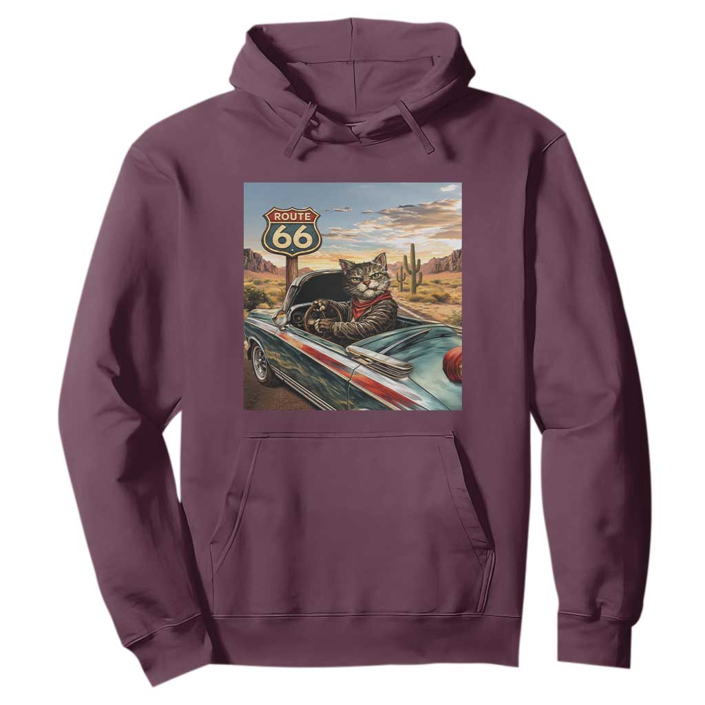 Funny Route Highway 66 Cat Lover Hoodie Mother Road Travel Gift TS12 Maroon Print Your Wear