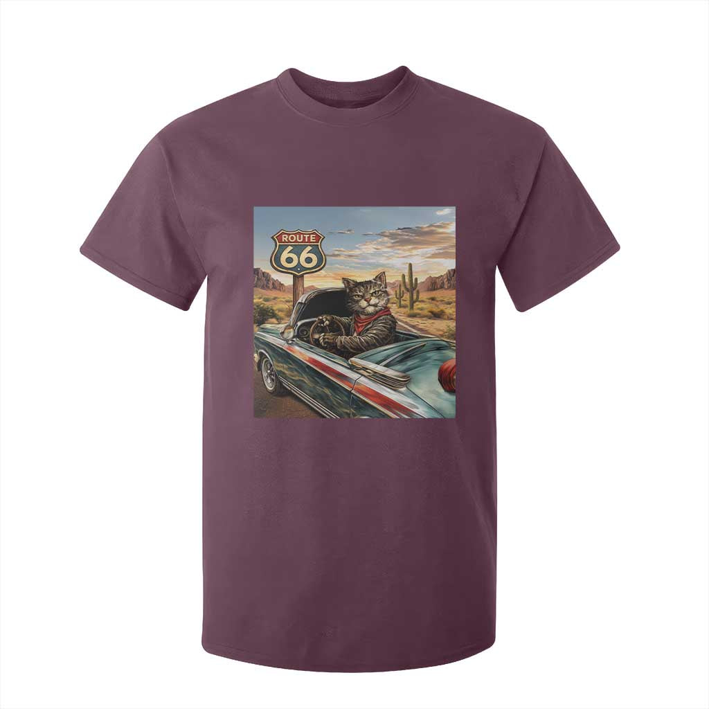 Funny Route Highway 66 Cat Lover T Shirt For Kid Mother Road Travel Gift TS12 Maroon Print Your Wear