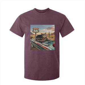 Funny Route Highway 66 Cat Lover T Shirt For Kid Mother Road Travel Gift TS12 Maroon Print Your Wear