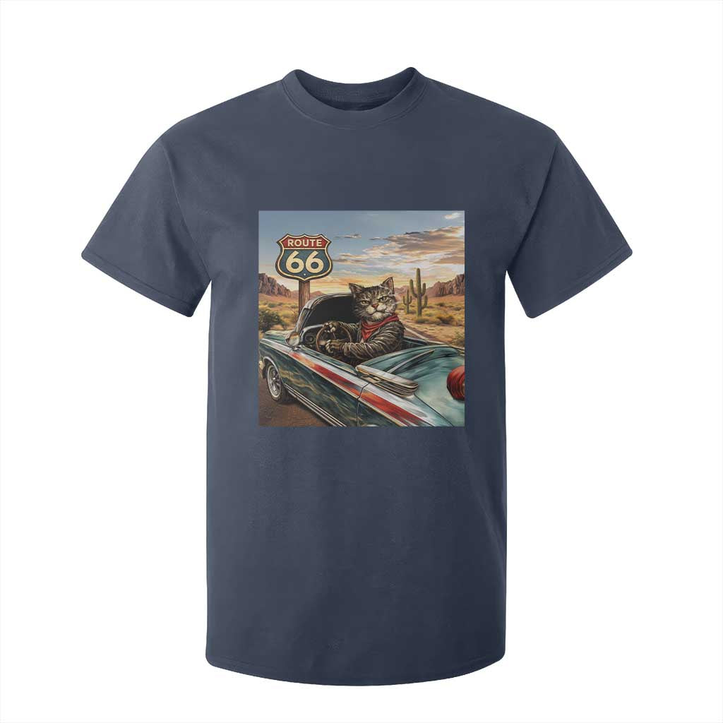 Funny Route Highway 66 Cat Lover T Shirt For Kid Mother Road Travel Gift TS12 Navy Print Your Wear