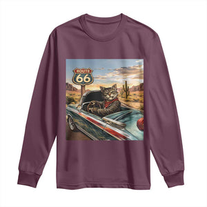 Funny Route Highway 66 Cat Lover Long Sleeve Shirt Mother Road Travel Gift TS12 Maroon Print Your Wear