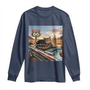 Funny Route Highway 66 Cat Lover Long Sleeve Shirt Mother Road Travel Gift TS12 Navy Print Your Wear