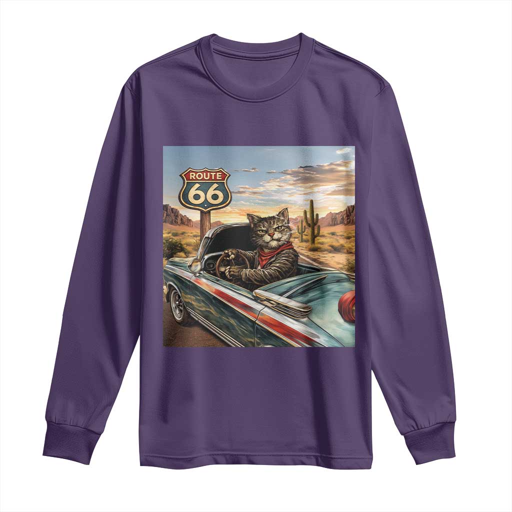 Funny Route Highway 66 Cat Lover Long Sleeve Shirt Mother Road Travel Gift TS12 Purple Print Your Wear
