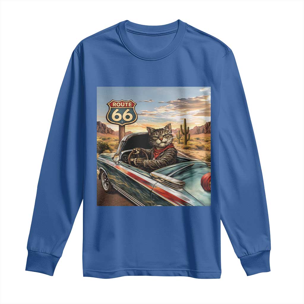 Funny Route Highway 66 Cat Lover Long Sleeve Shirt Mother Road Travel Gift TS12 Royal Blue Print Your Wear
