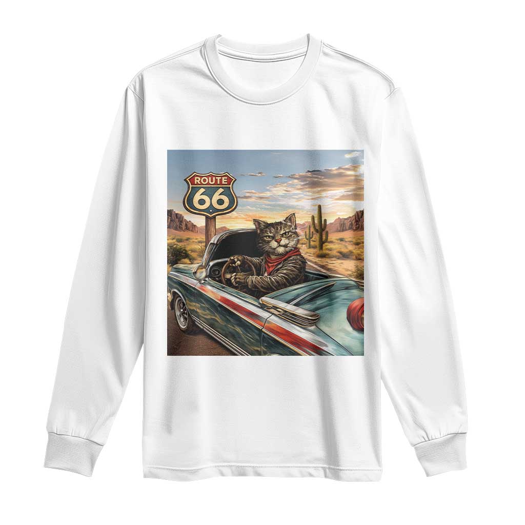 Funny Route Highway 66 Cat Lover Long Sleeve Shirt Mother Road Travel Gift TS12 White Print Your Wear