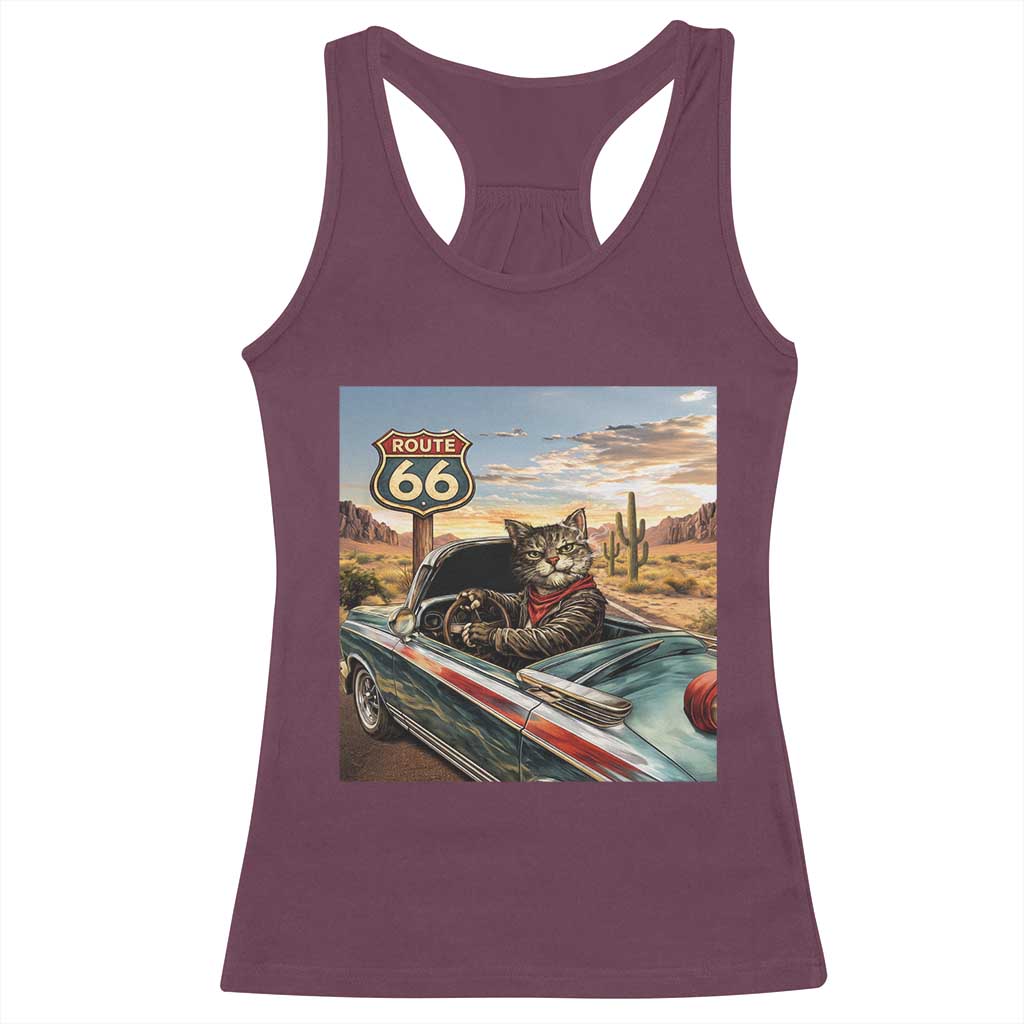 Funny Route Highway 66 Cat Lover Racerback Tank Top Mother Road Travel Gift TS12 Maroon Print Your Wear