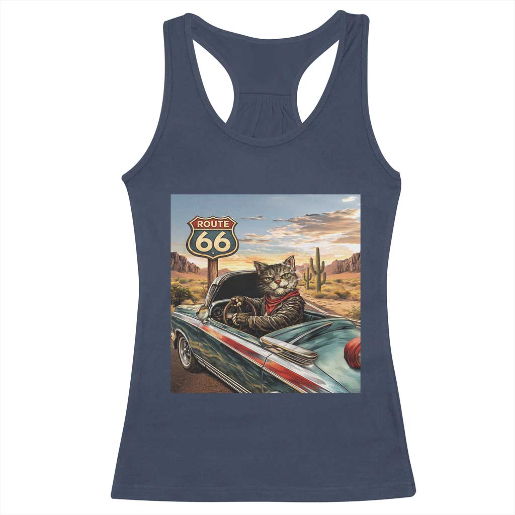 Funny Route Highway 66 Cat Lover Racerback Tank Top Mother Road Travel Gift TS12 Navy Print Your Wear