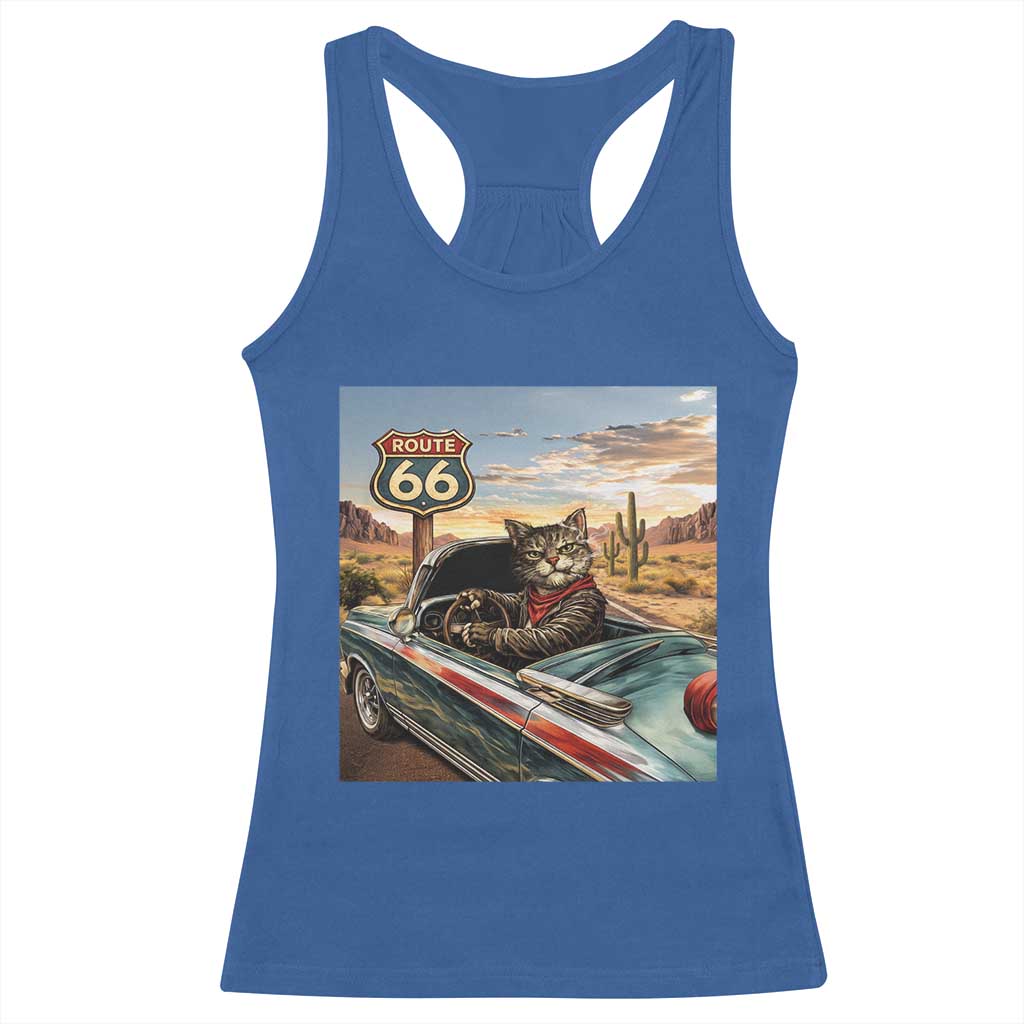 Funny Route Highway 66 Cat Lover Racerback Tank Top Mother Road Travel Gift TS12 Royal Blue Print Your Wear