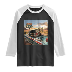 Funny Route Highway 66 Cat Lover Raglan Shirt Mother Road Travel Gift TS12 Black White Print Your Wear
