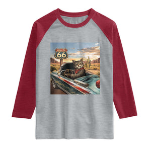 Funny Route Highway 66 Cat Lover Raglan Shirt Mother Road Travel Gift TS12 Heather Gray Heather Red Print Your Wear