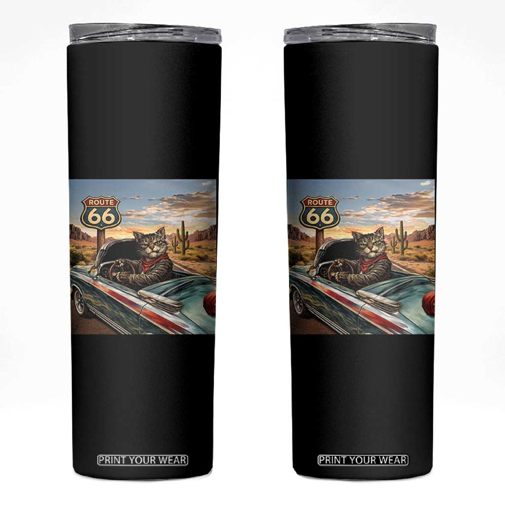 Funny Route Highway 66 Cat Lover Skinny Tumbler Mother Road Travel Gift TS12 Black Print Your Wear