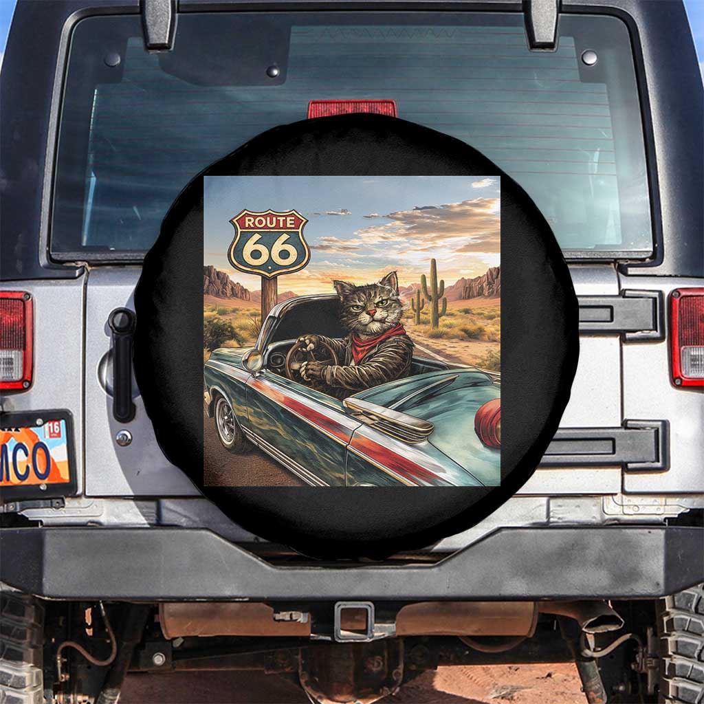 Funny Route Highway 66 Cat Lover Spare Tire Cover Mother Road Travel Gift TS12 No hole Black Print Your Wear