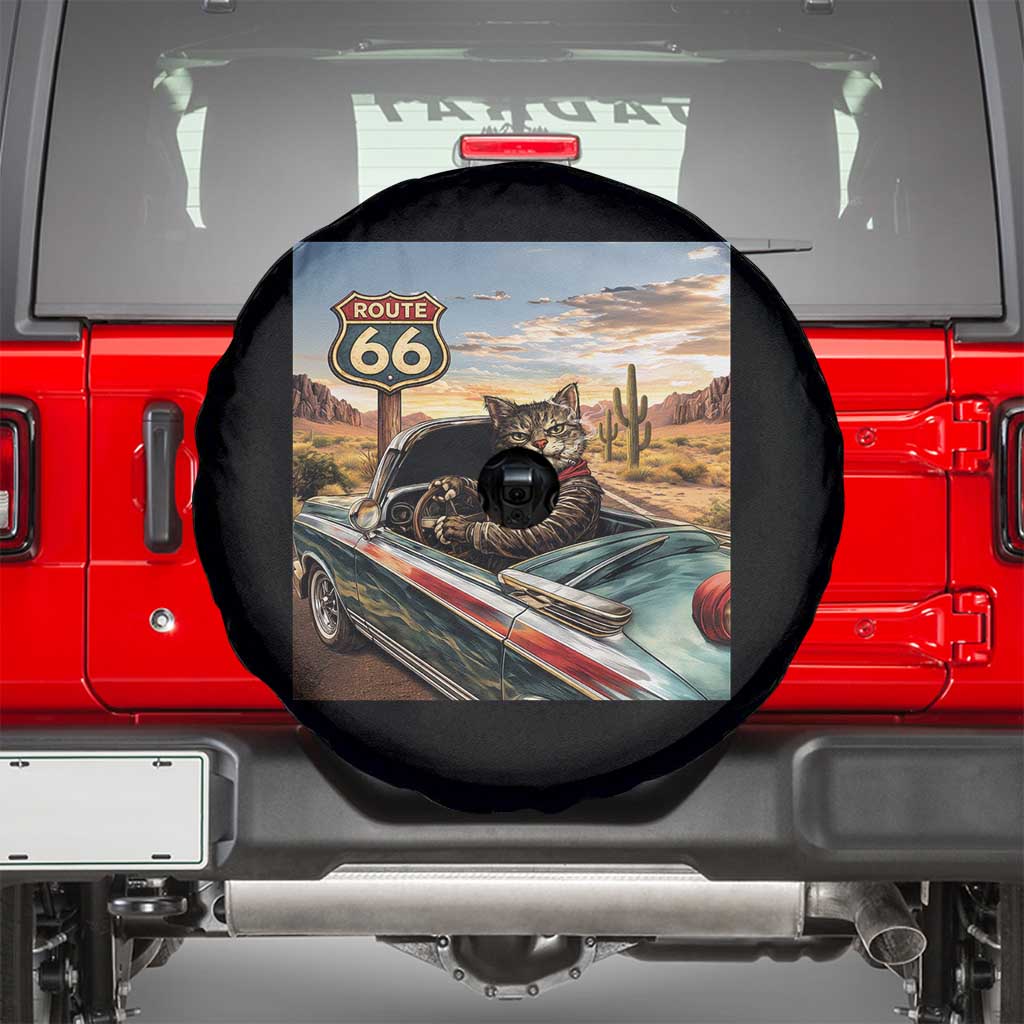 Funny Route Highway 66 Cat Lover Spare Tire Cover Mother Road Travel Gift TS12 Black Print Your Wear