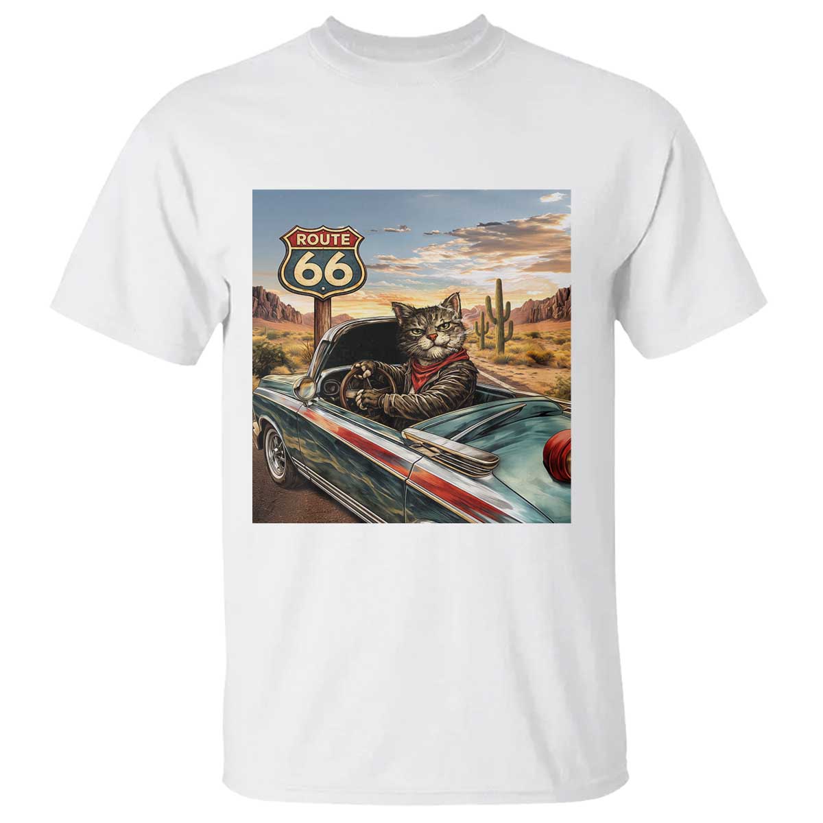 Funny Route Highway 66 Cat Lover T Shirt Mother Road Travel Gift TS12 White Print Your Wear