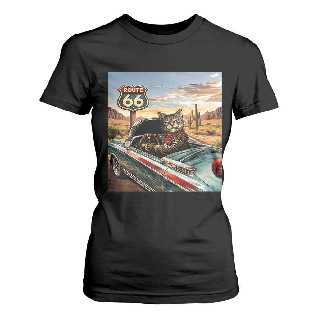 Funny Route Highway 66 Cat Lover T Shirt For Women Mother Road Travel Gift TS12 Black Print Your Wear