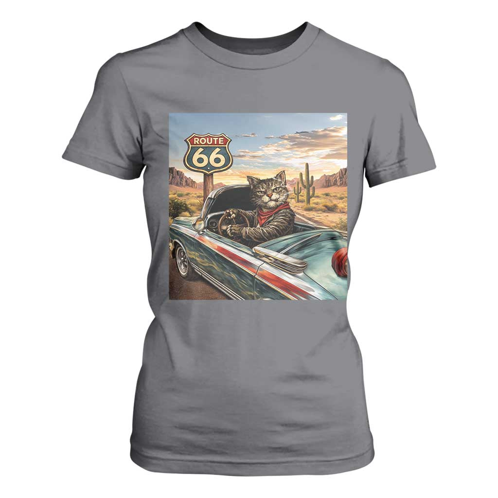 Funny Route Highway 66 Cat Lover T Shirt For Women Mother Road Travel Gift TS12 Charcoal Print Your Wear