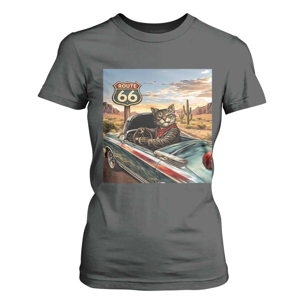 Funny Route Highway 66 Cat Lover T Shirt For Women Mother Road Travel Gift TS12 Dark Heather Print Your Wear