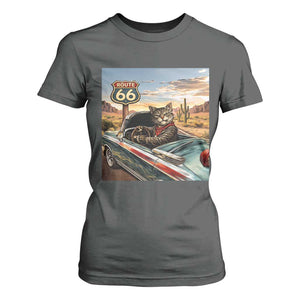Funny Route Highway 66 Cat Lover T Shirt For Women Mother Road Travel Gift TS12 Dark Heather Print Your Wear
