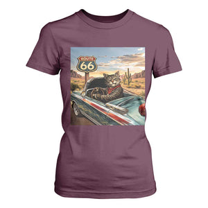 Funny Route Highway 66 Cat Lover T Shirt For Women Mother Road Travel Gift TS12 Maroon Print Your Wear