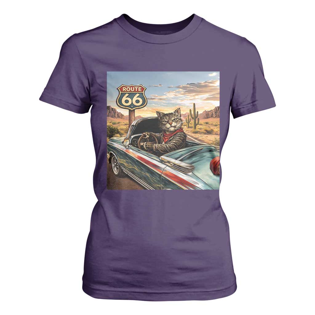 Funny Route Highway 66 Cat Lover T Shirt For Women Mother Road Travel Gift TS12 Purple Print Your Wear