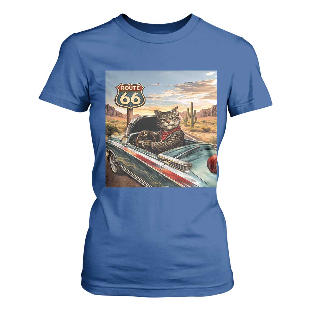 Funny Route Highway 66 Cat Lover T Shirt For Women Mother Road Travel Gift TS12 Royal Blue Print Your Wear