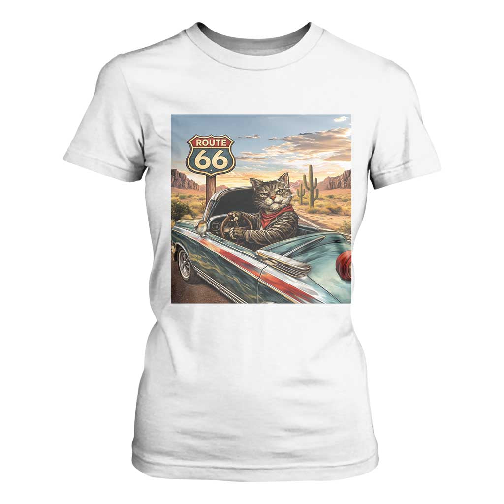 Funny Route Highway 66 Cat Lover T Shirt For Women Mother Road Travel Gift TS12 White Print Your Wear