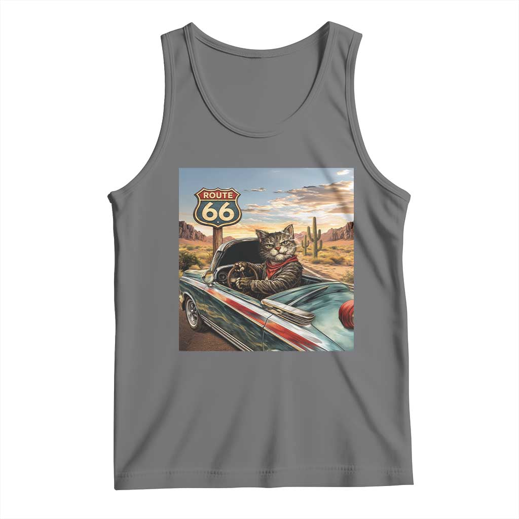 Funny Route Highway 66 Cat Lover Tank Top Mother Road Travel Gift TS12 Black Heather Print Your Wear