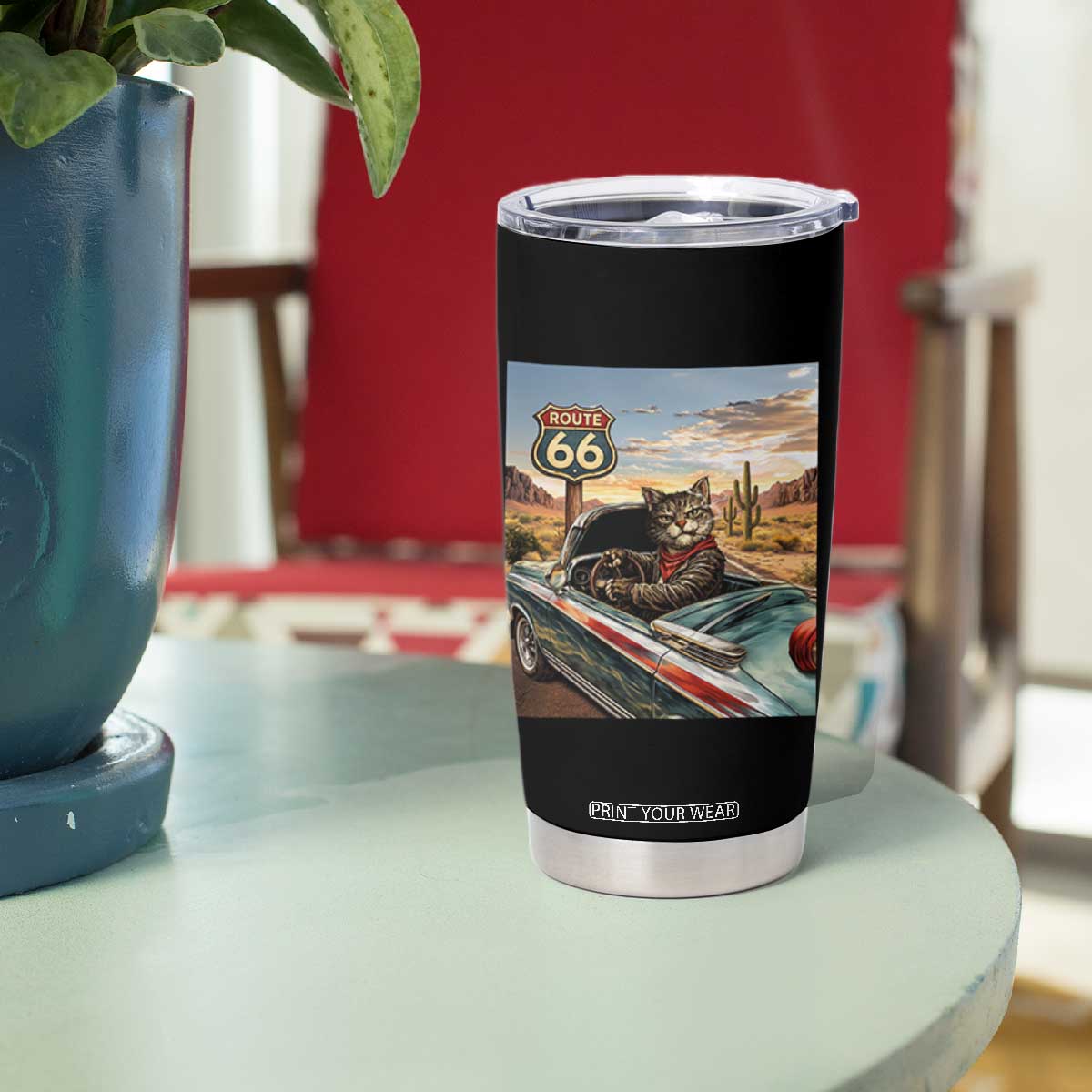 Funny Route Highway 66 Cat Lover Tumbler Cup Mother Road Travel Gift TS12 Print Your Wear