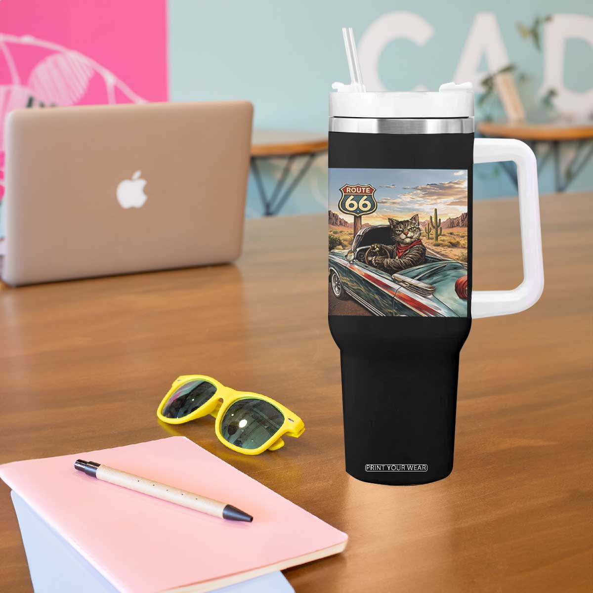 Funny Route Highway 66 Cat Lover Tumbler With Handle Mother Road Travel Gift TS12 Print Your Wear