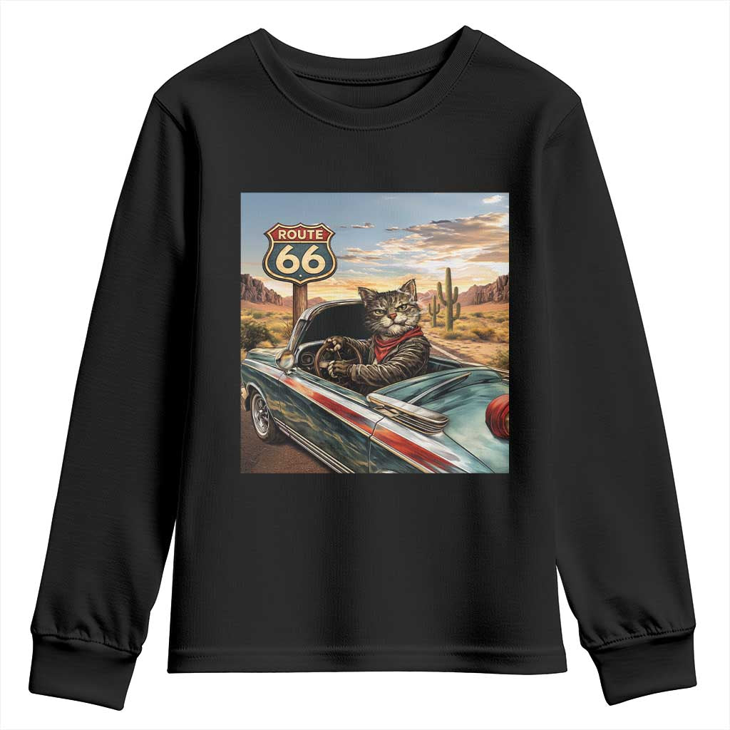 Funny Route Highway 66 Cat Lover Youth Sweatshirt Mother Road Travel Gift TS12 Black Print Your Wear