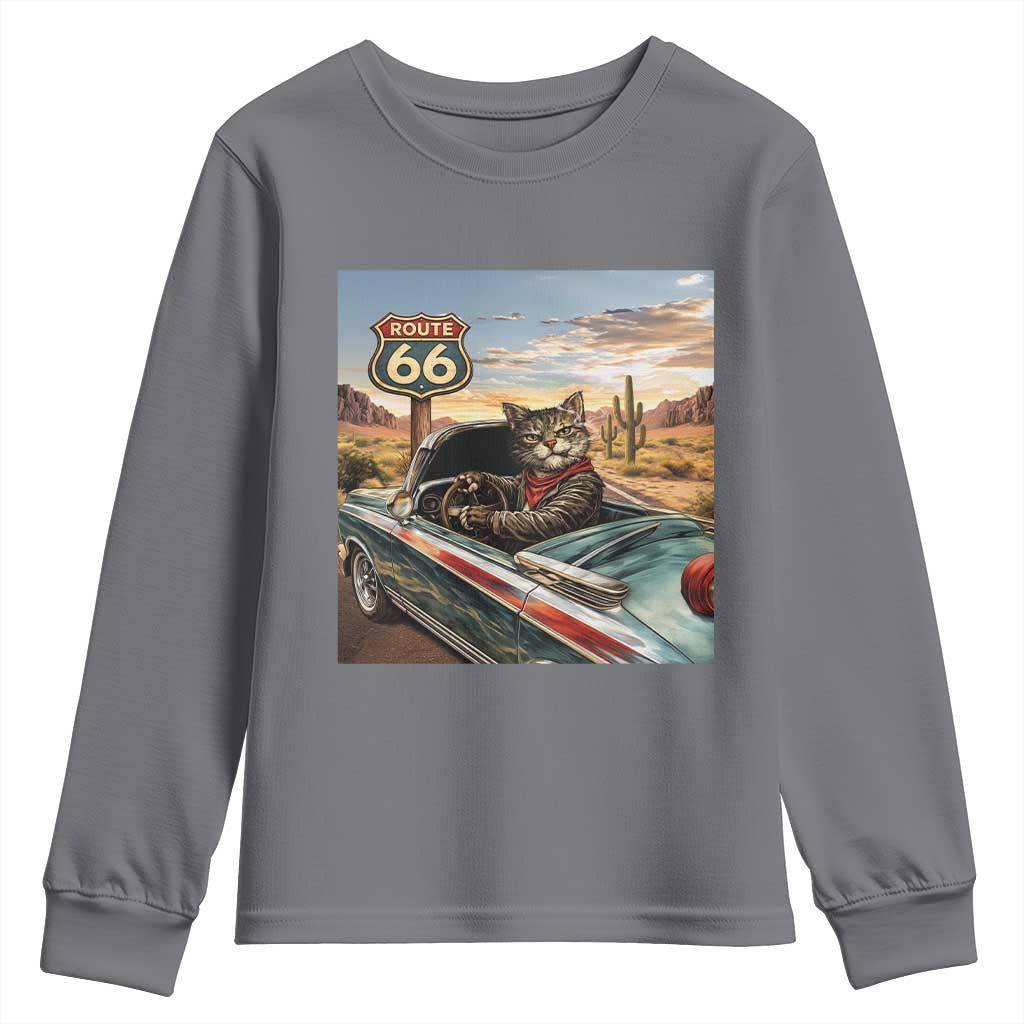 Funny Route Highway 66 Cat Lover Youth Sweatshirt Mother Road Travel Gift TS12 Charcoal Print Your Wear