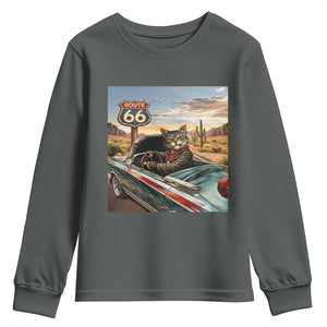 Funny Route Highway 66 Cat Lover Youth Sweatshirt Mother Road Travel Gift TS12 Dark Heather Print Your Wear
