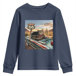 Funny Route Highway 66 Cat Lover Youth Sweatshirt Mother Road Travel Gift TS12 Navy Print Your Wear
