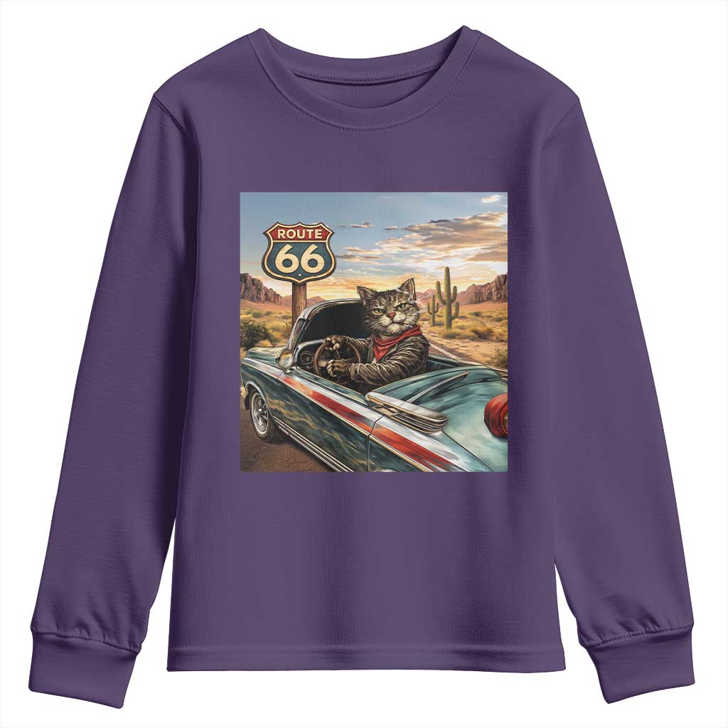 Funny Route Highway 66 Cat Lover Youth Sweatshirt Mother Road Travel Gift TS12 Purple Print Your Wear