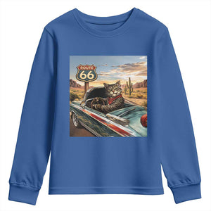 Funny Route Highway 66 Cat Lover Youth Sweatshirt Mother Road Travel Gift TS12 Royal Blue Print Your Wear