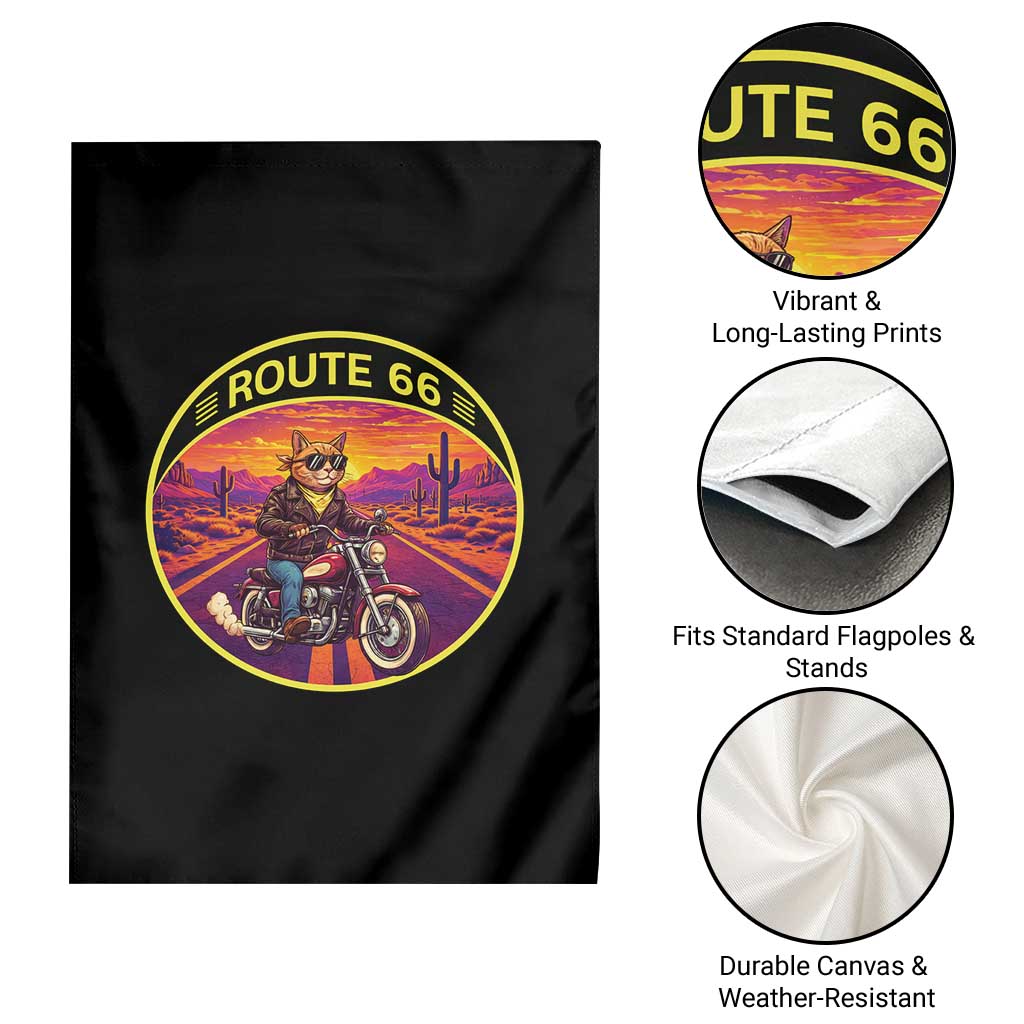 Route Highway 66 Motorcycle Cat Garden Flag Open Road Adventure Neon TS12 Print Your Wear