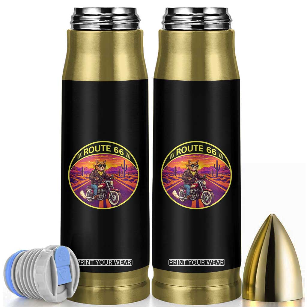 Route Highway 66 Motorcycle Cat Bullet Tumbler Open Road Adventure Neon TS12 Black Print Your Wear