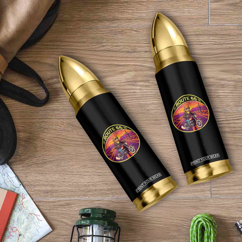 Route Highway 66 Motorcycle Cat Bullet Tumbler Open Road Adventure Neon TS12 Print Your Wear