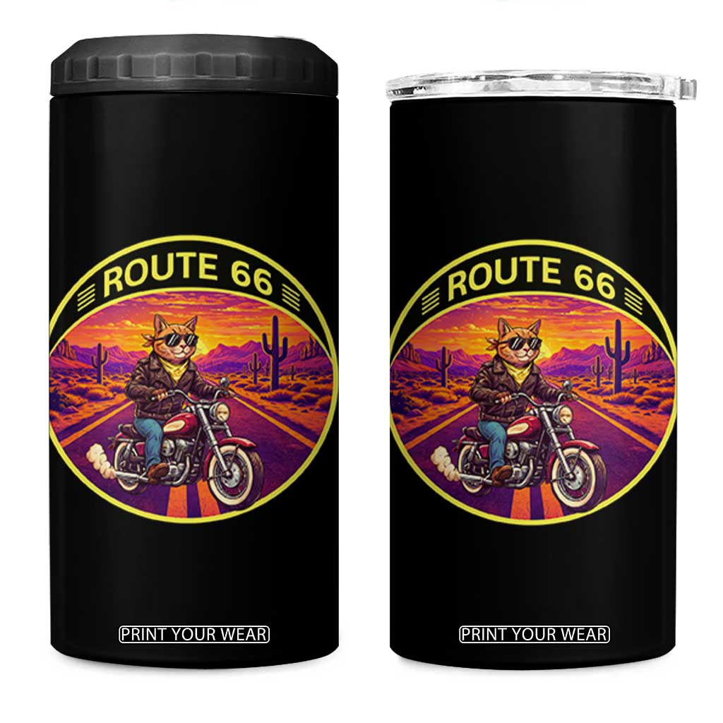 Route Highway 66 Motorcycle Cat 4 in 1 Can Cooler Tumbler Open Road Adventure Neon TS12 One Size: 16 oz Black Print Your Wear