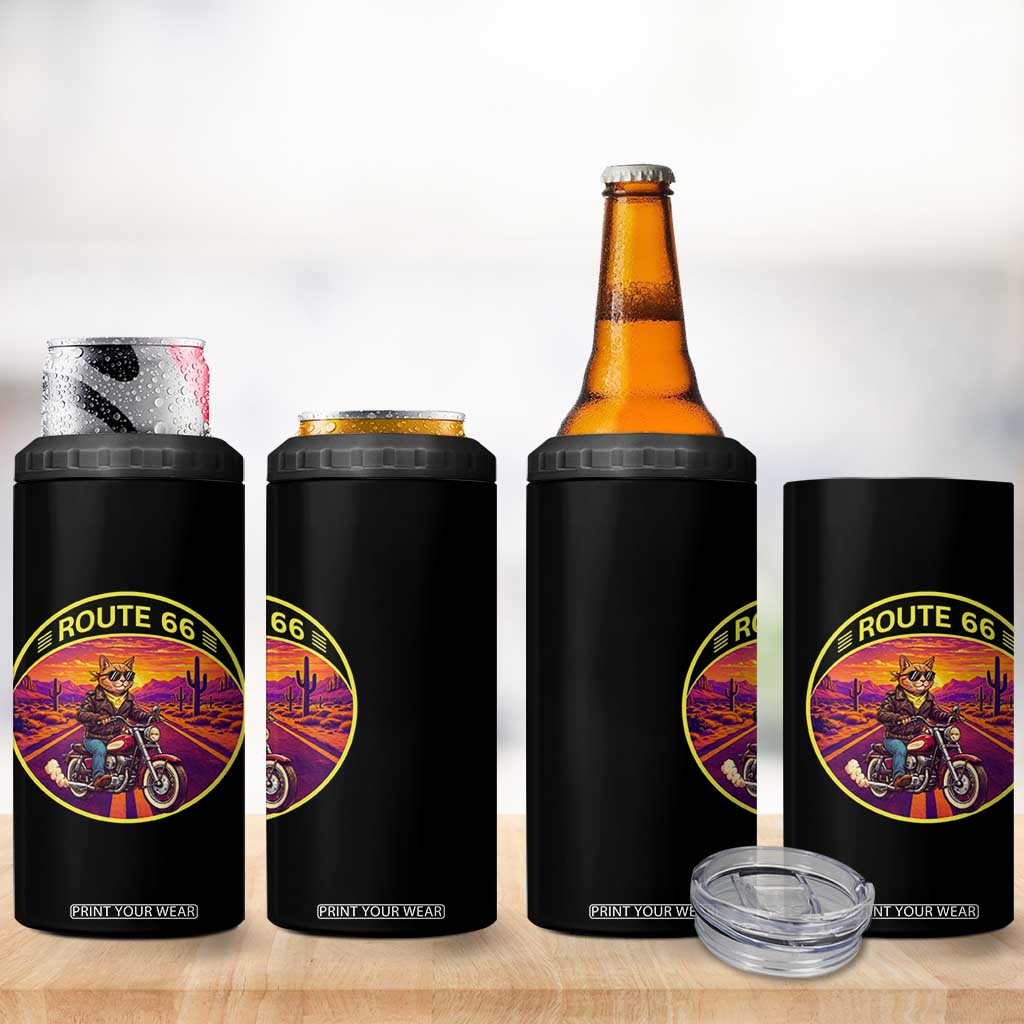 Route Highway 66 Motorcycle Cat 4 in 1 Can Cooler Tumbler Open Road Adventure Neon TS12 Print Your Wear