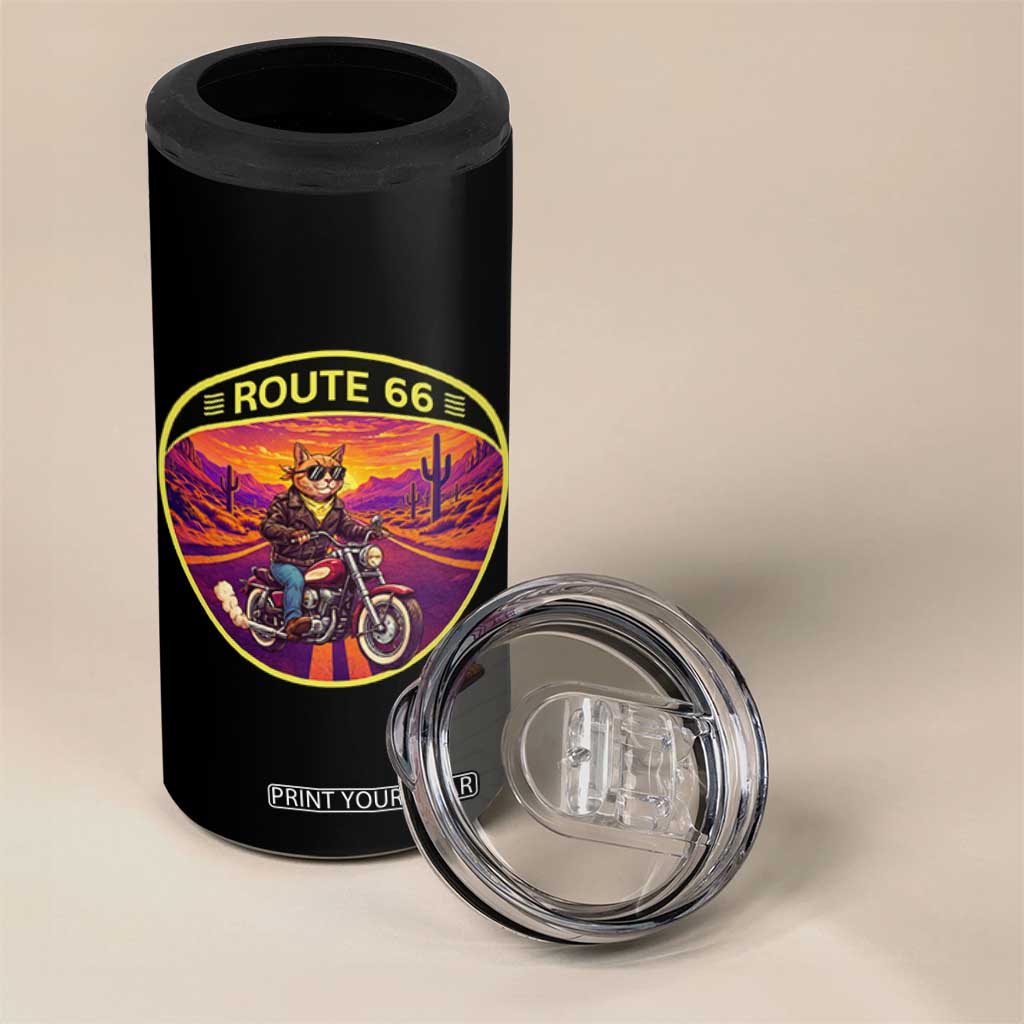 Route Highway 66 Motorcycle Cat 4 in 1 Can Cooler Tumbler Open Road Adventure Neon TS12 Print Your Wear