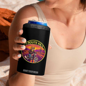 Route Highway 66 Motorcycle Cat 4 in 1 Can Cooler Tumbler Open Road Adventure Neon TS12 Print Your Wear
