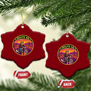 Route Highway 66 Motorcycle Cat Ceramic Ornament Open Road Adventure Neon TS12 Print Your Wear