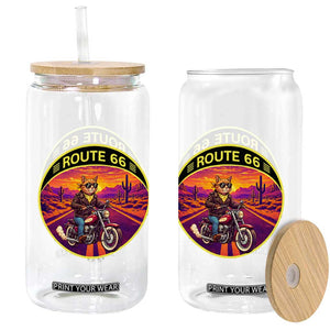 Route Highway 66 Motorcycle Cat Glass Can Open Road Adventure Neon TS12 Print Your Wear