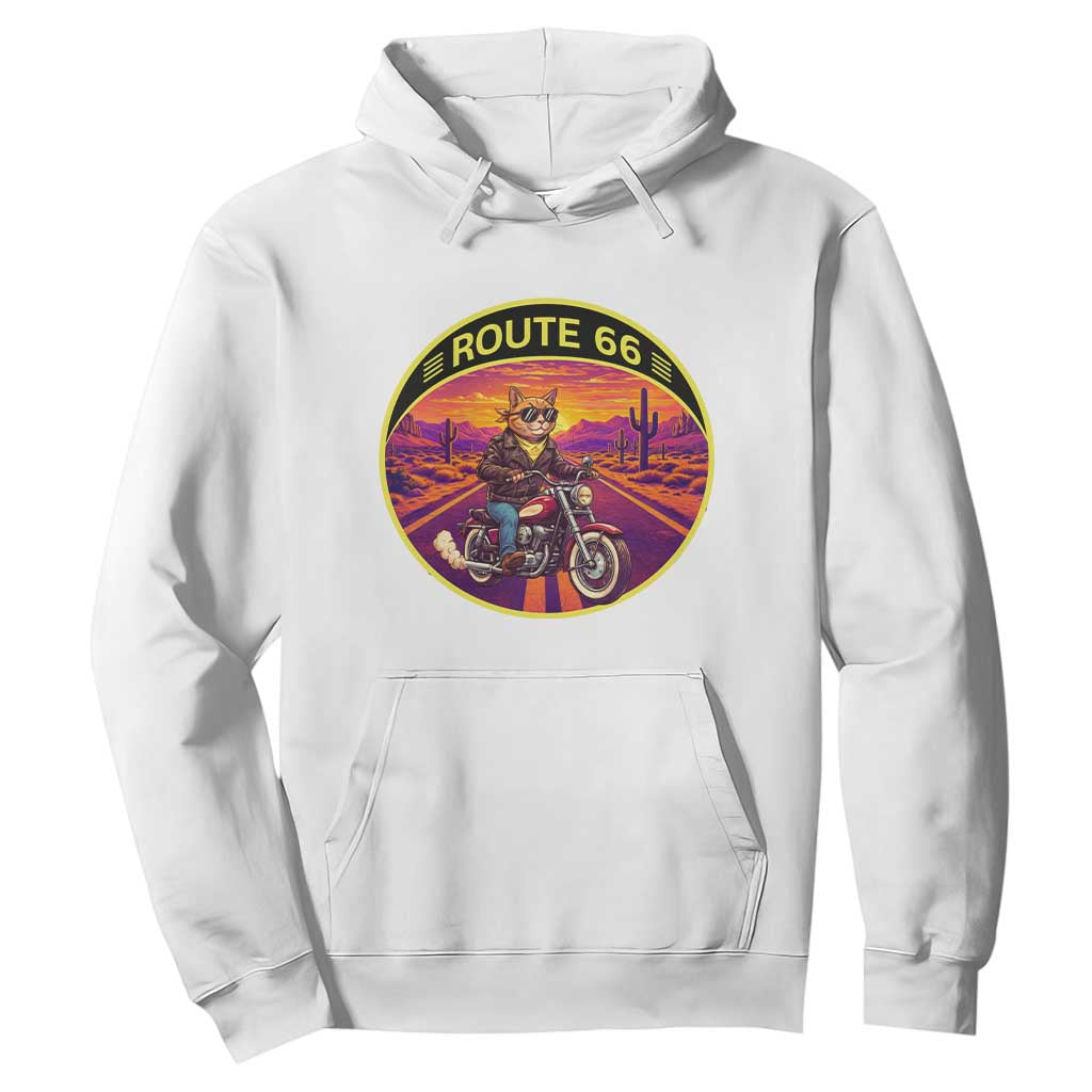 Route Highway 66 Motorcycle Cat Hoodie Open Road Adventure Neon TS12 White Print Your Wear
