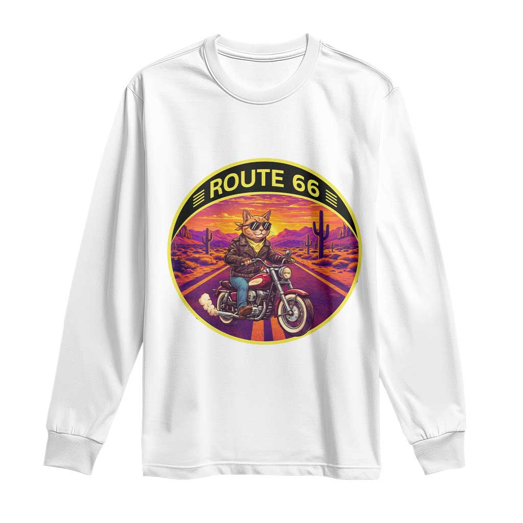 Route Highway 66 Motorcycle Cat Long Sleeve Shirt Open Road Adventure Neon TS12 White Print Your Wear