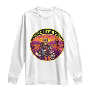 Route Highway 66 Motorcycle Cat Long Sleeve Shirt Open Road Adventure Neon TS12 White Print Your Wear