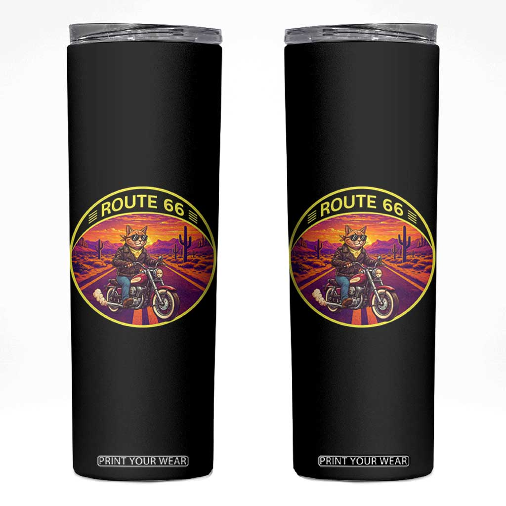 Route Highway 66 Motorcycle Cat Skinny Tumbler Open Road Adventure Neon TS12 Black Print Your Wear