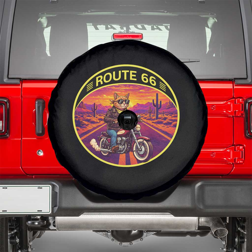 Route Highway 66 Motorcycle Cat Spare Tire Cover Open Road Adventure Neon TS12 Black Print Your Wear